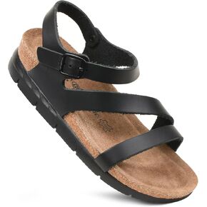 AEROTHOTIC Leather Platform Sandals with Arch Support Strappy Memory Foam Comfortable Slip On Perfect for Outing Party Everyday Wedge Sandals for Women