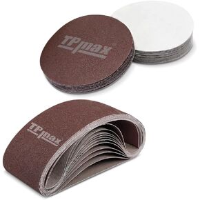 12 Pcs 4 x 36 Inch Assorted Aluminum Oxide Sanding Belts & 60 Pcs 6 Inch NO-Hole PSA Sanding Discs