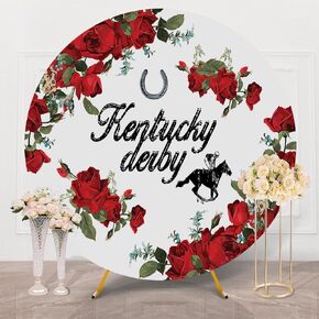 TTshouse 2025 Kentucky Derby Round Backdrop Cover 7.2 ft Circle Photo Booth Background Backdrop Churchill Downs Horse Racing Rose Party Photography Home Wall Decoration