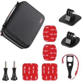HSU Large Carrying Case and Adhesive Mounts Helmet Adhesive Sticky Mounts for GoPro