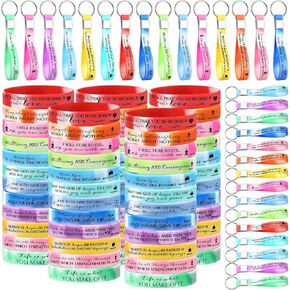 Unittype 120 Pcs Bible Verse Bracelets Inspirational Christian Keychain Silicone Christian Bracelets Motivational Keychain Faith Hope Belief Bible Verse Wristbands for School Gifts (Classic Color)