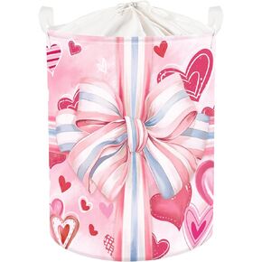 Clastyle Ribbon Bow Baby Gift Box Basket Heart Kid Storage Basket Girl Laundry Hamper Collapsible Clothes Organizer Nursery Bin for Bedroom, Pink, 40 * 30 * 30 cm