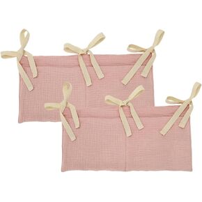 2Pack Baby Bedside Hanging Storage Bag 2 Pockets Organizer for Baby Cribs and Toys Multifunctional Hanging Pocket Cotton Organizer (White)