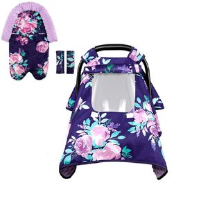 TANOFAR Purple Baby Carseat Cover & Head Support and Strap Covers for Girls, Infant Carseat Insert, Flower