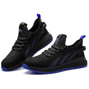 SPIEZ Unisex Safety Shoes with Composite Toe Cap, Puncture Proof Breathable Work Shoes for Men and Women, Slip on Fashion Sneakers for Work and Daily Wear, BlackBlue-Upgraded