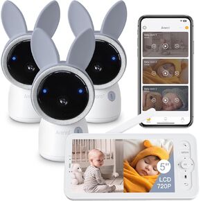 ARENTI Split-Screen Baby Monitor 3 Cameras, Audio Monitor with Two 2K UHD WiFi Cameras,720P 5" Color Display,Night Vision,Cry Detection,Motion Detection,Temp&Humidity Sensor,Two Way Talk,App Control