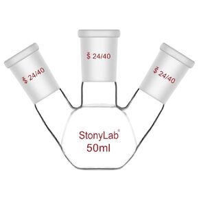stonylab 3 Neck Flat Bottom Flask, High Borosilicate Glass, 24/40 Standard Taper Joint, Chemistry Laboratory Reaction Flask, 250 ml Capacity