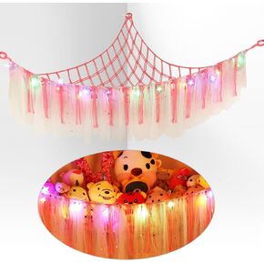Stuffed Animal Storage Net or Hammock with Led Light,Handmade Boho Plushie Toy Wall Hanging Net for Stuffed Animals,Nursery Furniture Toy Organizer for Kids Toddler Boy Girl Room Decor.
