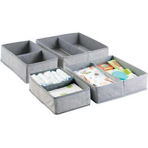 mDesign Fabric Drawer Organizer Bins, Kids/Baby Nursery Dresser, Closet, Shelf, Playroom Organization, Hold Clothes, Toys, Diapers, Bibs, Blankets, Lido Collection, Set of 2, 2 Pack, Gray