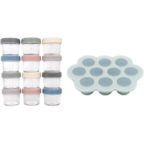 WeeSprout Baby Meal Prep Bundle - Glass Baby Food Storage Jars Containers with Plastic Lids & Silicone Freezer Tray - Microwave, Freezer & Dishwasher Safe - for Baby Food & Breast Milk