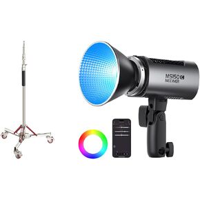 NEEWER Heavy Duty Light Stand with Casters, Adjustable Tripod Stand with 100% Stainless Steel, Photography Wheeled Base Stand for Studio Softbox, Monolight, Reflector, MS150C LED Video Light Included