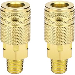2 Packs 1/4" NPT M-Style Quick Connect Air Hose Fittings, High Flow Industrial Brass Couplers for Air Compressors, Air Tools, and Accessories