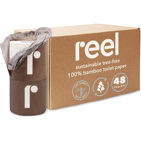 Reel Premium Toilet Paper - 24 Rolls of Toilet Paper - 3-Ply Made From Tree-Free - Zero Plastic Packaging, Septic Safe