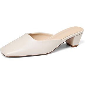 Women's Apricot Mules Chunky Kitten Heels Closed Square Toe Slip On Slingback Casual Dress Shoes