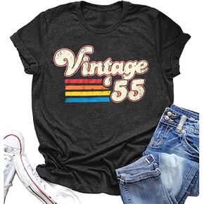Women 70th Birthday Shirt Vintage 1955 Tshirt Seventy Bday Gift Casual Birthday Apparel Flower Graphic Short Sleeves Tee