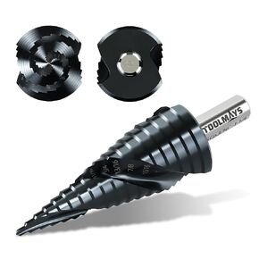 3/16 to 1-1/4 Inches Step Drill Bit Spiral Flute, M35 Cobalt Titanium 3/8 Inch Tri-Flatted Shank Drill Bit for Hole Drilling in Stainless Steel, Copper, Aluminum, Wood, Plastic