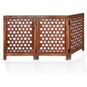 Decorative Wooden Pet Gate, Dog Fence, Cat Gate, Foldable, Adjustable, Portable, Extra-Wide, Wooden Dog Barrier, Free-Standing Puppy Gate 3 Panels for Indoor, Doorways, Stairs-24x54 Inch Antique White