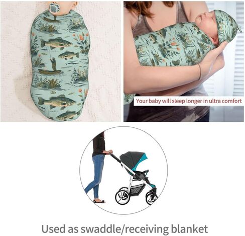 Fisher and Bass Fishes Newborn Swaddle Blankets Hat Sets Soft Baby Receiving Blanket Swaddle Sack for Baby Shower Infant Boy Girl Gift in Saudi Arabia