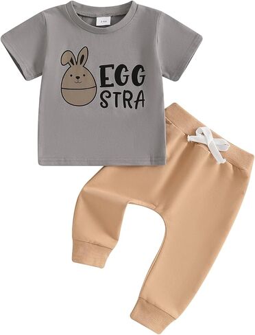 SPRINGCMY Baby Boys Outfit Summer Bunny Print T-shirt the shirt serp و seft jogger pants 2pcs set in Kuwait