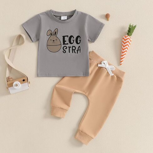 SPRINGCMY Baby Boys Outfit Summer Bunny Print T-shirt the shirt serp و seft jogger pants 2pcs set in Kuwait