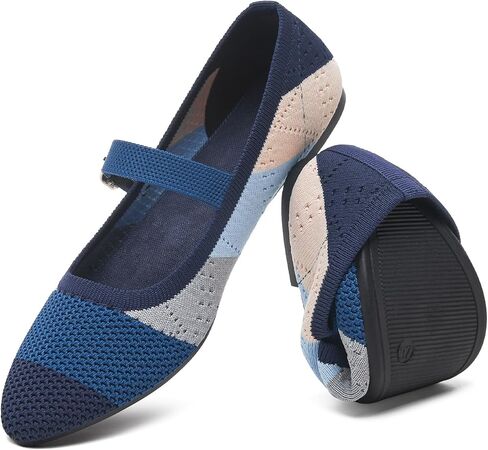 HEAWISH Women's Ballet Flat Shoes Mary Jane Pointed Toe Mesh Flats,Comfortable Slip on Ladies Shoe with Adjustable Strap,Casual Office Dress Flats for Work in Saudi Arabia