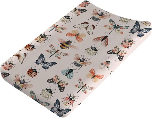 Watercolor Bees Butterflies Moth Floral Baby Changing Table Covers Boy Girl 32''x16'' Spring Forest Beetles Bees Flowers Pink Fitted Diaper Changing Pad Sheets Soft Breathable Nursery Change Table Mat in Saudi Arabia