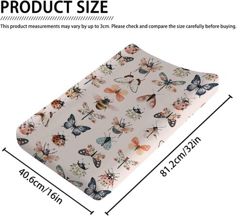Watercolor Bees Butterflies Moth Floral Baby Changing Table Covers Boy Girl 32''x16'' Spring Forest Beetles Bees Flowers Pink Fitted Diaper Changing Pad Sheets Soft Breathable Nursery Change Table Mat in Saudi Arabia