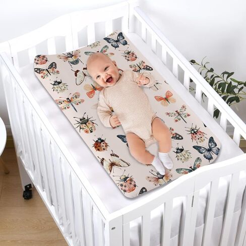 Watercolor Bees Butterflies Moth Floral Baby Changing Table Covers Boy Girl 32''x16'' Spring Forest Beetles Bees Flowers Pink Fitted Diaper Changing Pad Sheets Soft Breathable Nursery Change Table Mat in Saudi Arabia