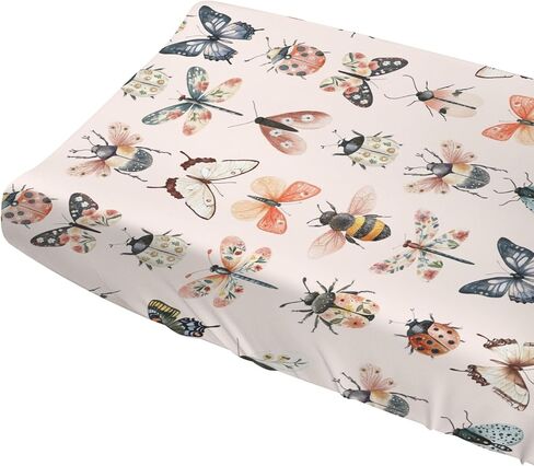 Watercolor Bees Butterflies Moth Floral Baby Changing Table Covers Boy Girl 32''x16'' Spring Forest Beetles Bees Flowers Pink Fitted Diaper Changing Pad Sheets Soft Breathable Nursery Change Table Mat in Saudi Arabia
