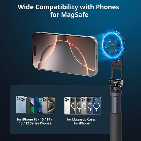 SMALLRIG Magnetic Metal Phone Mount with Cold Shoe Mount, Adjustable Rotatable Phone Tripod Holder Adapter for iPhone, Camera Monitoring, Tripods, Stabilizers - 5156 in Kuwait