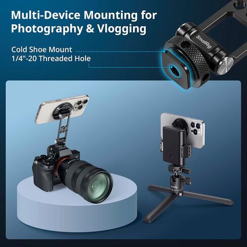 SMALLRIG Magnetic Metal Phone Mount with Cold Shoe Mount, Adjustable Rotatable Phone Tripod Holder Adapter for iPhone, Camera Monitoring, Tripods, Stabilizers - 5156 in Kuwait