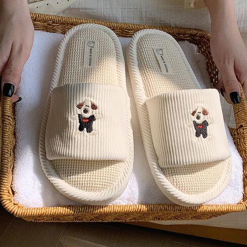 Spring Summer House Slippers for Women's and Men's, Corduroy Fabric Casual Mute Cotton Flax slide, Non-Slip Open Toe Home Shoes, Indoor and Outdoor in Saudi Arabia