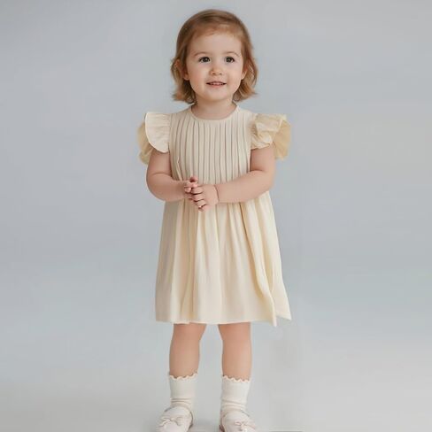 Baby Girls Flutter Sleeve Button Back Dress for Girl Summer Beach Sundress in Saudi Arabia