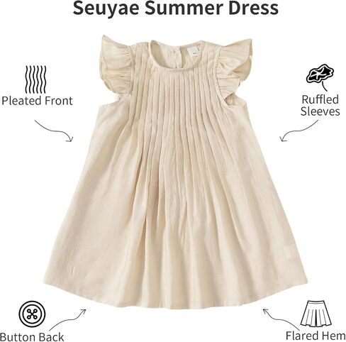 Baby Girls Flutter Sleeve Button Back Dress for Girl Summer Beach Sundress in Saudi Arabia