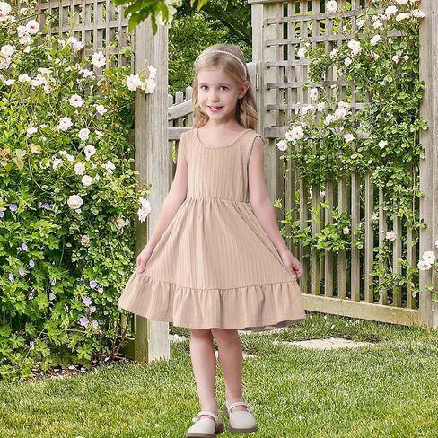 U·nikaka Baby Girls Dresses Sleeveless Ribbed Toddler Princess Dresses Casual Little Girls Everyday Summer Sundress 2-6Y in Kuwait