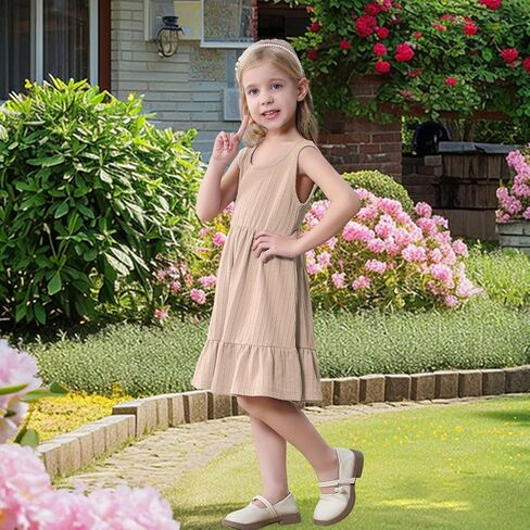 U·nikaka Baby Girls Dresses Sleeveless Ribbed Toddler Princess Dresses Casual Little Girls Everyday Summer Sundress 2-6Y in Kuwait