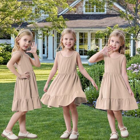 U·nikaka Baby Girls Dresses Sleeveless Ribbed Toddler Princess Dresses Casual Little Girls Everyday Summer Sundress 2-6Y in Kuwait
