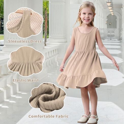 U·nikaka Baby Girls Dresses Sleeveless Ribbed Toddler Princess Dresses Casual Little Girls Everyday Summer Sundress 2-6Y in Kuwait
