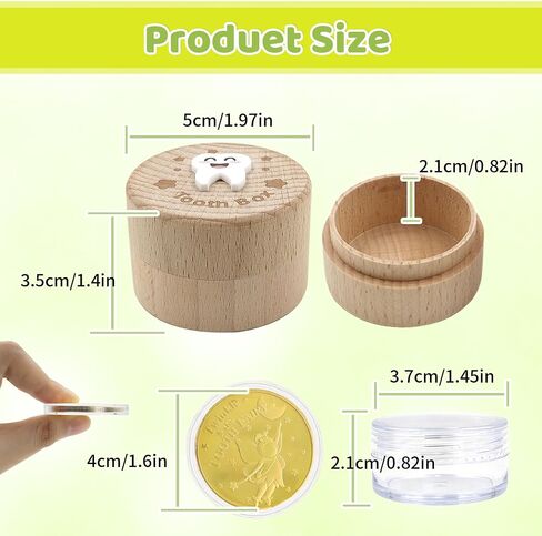 Wooden Tooth Fairy Box, Cute Tooth Fairy Tooth Holder, Tooth Fairy Kit with Tooth Fairy Coin and Transparent Storage Box, 3D Carved First Tooth Keepsake Box for Lost Teeth (Smiley) in Kuwait