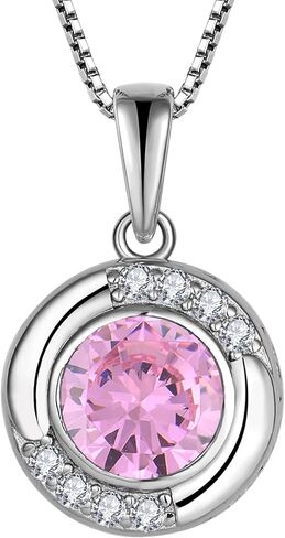 YL Halo Necklace 925 Sterling Silver Solitaire Pendant Round Birthstone Jewelry for Women in Kuwait