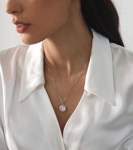 YL Halo Necklace 925 Sterling Silver Solitaire Pendant Round Birthstone Jewelry for Women in Kuwait