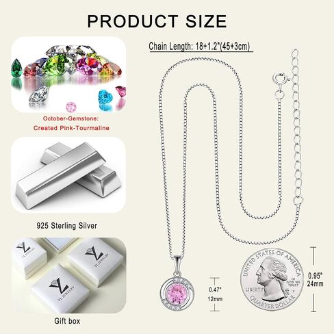 YL Halo Necklace 925 Sterling Silver Solitaire Pendant Round Birthstone Jewelry for Women in Kuwait