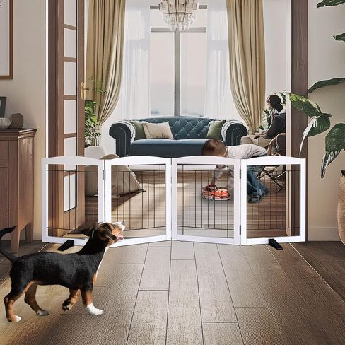 Freestanding Dog Fence Indoor Foldable Long Dog Gate for Doorways Stairs or Hallways Extra Wide Wood Pet Gate, White Puppy Gate, Gate for Dogs,Cedar,32 "Height-2 Panels in Saudi Arabia