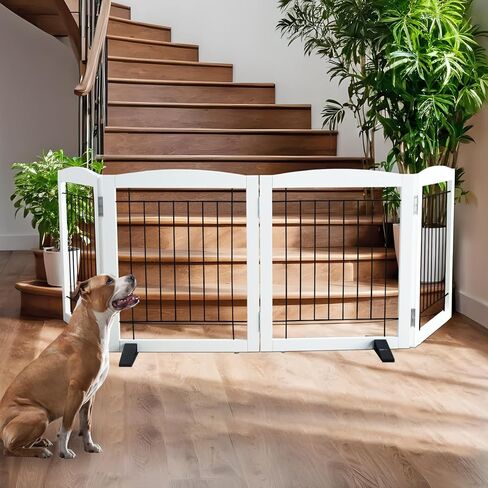 Freestanding Dog Fence Indoor Foldable Long Dog Gate for Doorways Stairs or Hallways Extra Wide Wood Pet Gate, White Puppy Gate, Gate for Dogs,Cedar,32 "Height-2 Panels in Saudi Arabia
