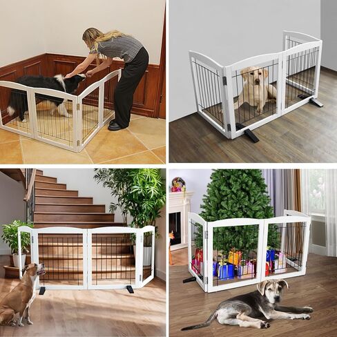 Freestanding Dog Fence Indoor Foldable Long Dog Gate for Doorways Stairs or Hallways Extra Wide Wood Pet Gate, White Puppy Gate, Gate for Dogs,Cedar,32 "Height-2 Panels in Saudi Arabia