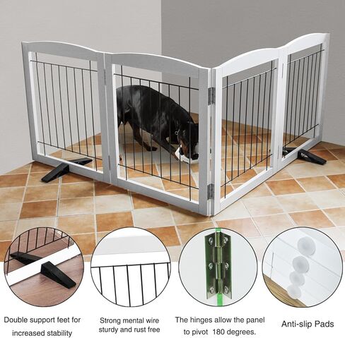 Freestanding Dog Fence Indoor Foldable Long Dog Gate for Doorways Stairs or Hallways Extra Wide Wood Pet Gate, White Puppy Gate, Gate for Dogs,Cedar,32 "Height-2 Panels in Saudi Arabia
