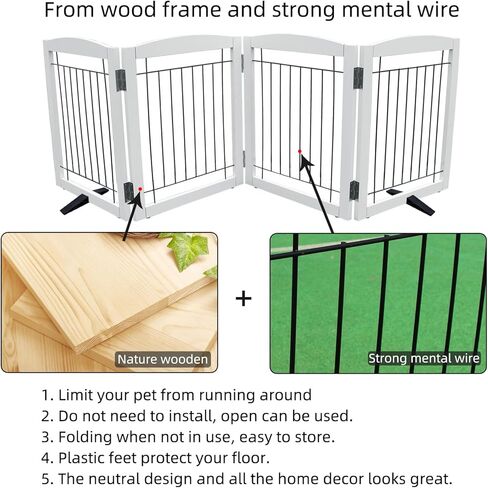 Freestanding Dog Fence Indoor Foldable Long Dog Gate for Doorways Stairs or Hallways Extra Wide Wood Pet Gate, White Puppy Gate, Gate for Dogs,Cedar,32 "Height-2 Panels in Saudi Arabia
