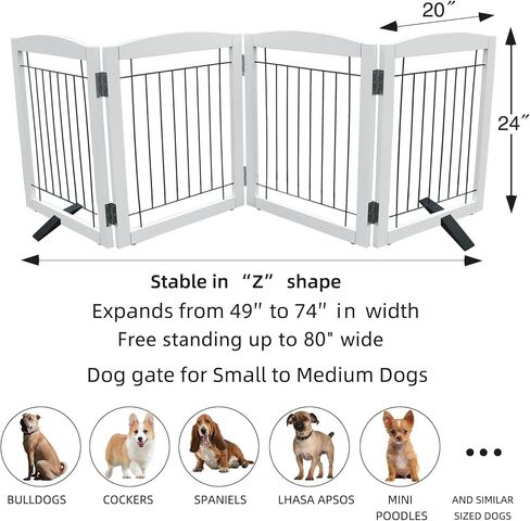 Freestanding Dog Fence Indoor Foldable Long Dog Gate for Doorways Stairs or Hallways Extra Wide Wood Pet Gate, White Puppy Gate, Gate for Dogs,Cedar,32 "Height-2 Panels in Saudi Arabia