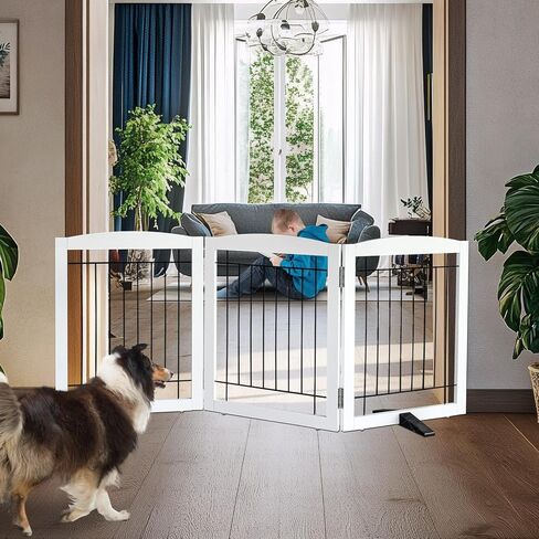 Freestanding Dog Fence Indoor Foldable Long Dog Gate for Doorways Stairs or Hallways Extra Wide Wood Pet Gate, White Puppy Gate, Gate for Dogs,Cedar,32 "Height-2 Panels in Saudi Arabia
