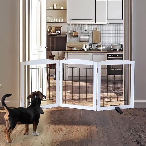 Freestanding Dog Fence Indoor Foldable Long Dog Gate for Doorways Stairs or Hallways Extra Wide Wood Pet Gate, White Puppy Gate, Gate for Dogs,Cedar,32 "Height-2 Panels in Saudi Arabia